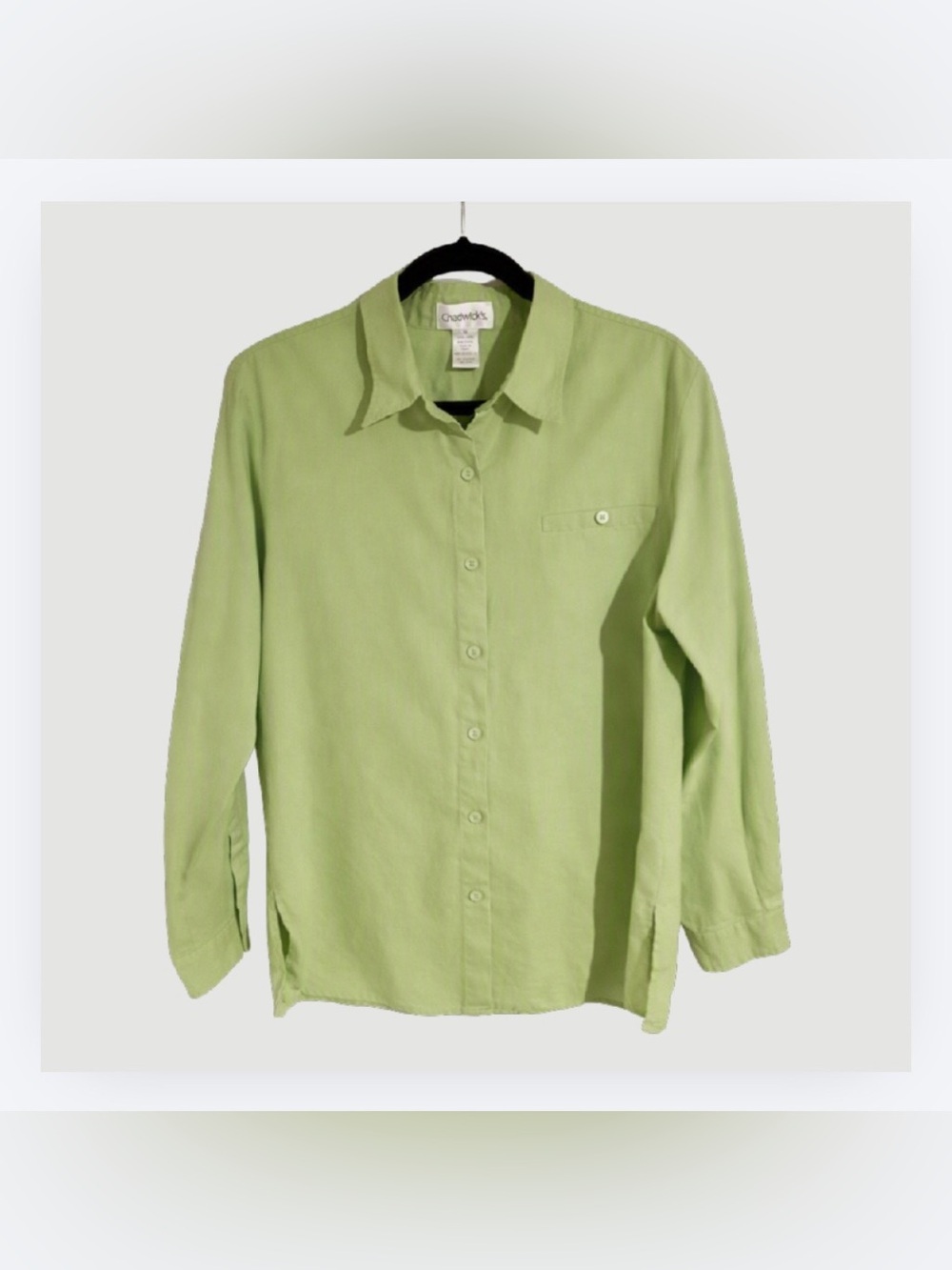 Chadwick’s 100% Linen Button Down Blouse, Lime Green, 42-3355-7, Size 12